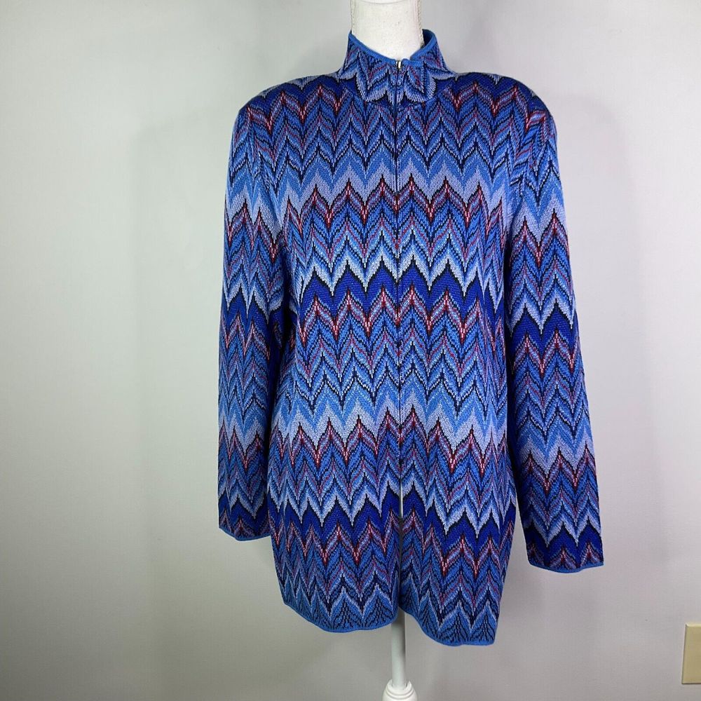 Vintage SAN REMO  Laure Knits Sweater Cardigan Front Zip Women Large Heavy Knit